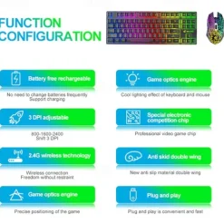 T87 Rechargeable Keyboard and Mouse Set Wireless Mechanical Feel Multicolor Backlit Gaming Keyboard Mouse Set Wireless Waterproof 2.4G USB Drive
