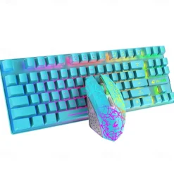 T87 Rechargeable Keyboard and Mouse Set Wireless Mechanical Feel Multicolor Backlit Gaming Keyboard Mouse Set Wireless Waterproof 2.4G USB Drive