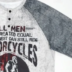 T shirt Tee Henley Shirt Graphic Prints Motorcycle Henley Clothing Apparel Outdoor Casual Long Sleeve Button-Down Print Stylish Lightweight Vintage Sixties Grey And White