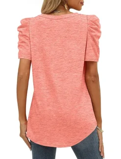 T shirt Tee Women's Black White Purple Plain Ruched Street Daily Fashion V Neck Regular Fit S