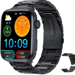 T90 Smart Watch with 1.91 Screen, Fitness Tracker, Temperature Monitor, Call Reminder, Compatible with Android iOS, Waterproof