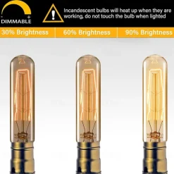 T10 Vintage Edison Light Bulb 40 Watt Dimmable Antique Tubular Old Fashioned Incandescent Bulb Warm White E26/E27 Base Amber Glass Lamp for Home Light Fixtures Decorative AC220V AC110V