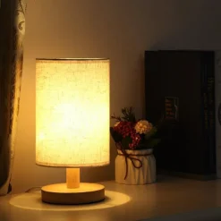 Table Lamp Bedside Nightstand Lamp Simple Desk Lamp Fabric Wooden Table Lamp for Bedroom Living Room Office Study