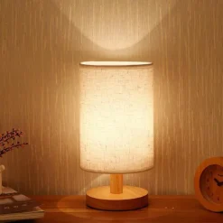 Table Lamp Bedside Nightstand Lamp Simple Desk Lamp Fabric Wooden Table Lamp for Bedroom Living Room Office Study