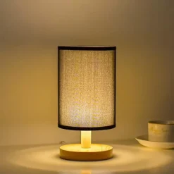 Table Lamp Bedside Nightstand Lamp Simple Desk Lamp Fabric Wooden Table Lamp for Bedroom Living Room Office Study