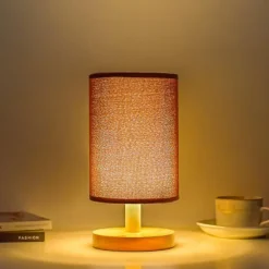 Table Lamp Bedside Nightstand Lamp Simple Desk Lamp Fabric Wooden Table Lamp for Bedroom Living Room Office Study