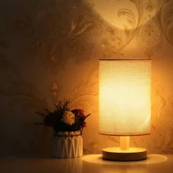 Table Lamp Bedside Nightstand Lamp Simple Desk Lamp Fabric Wooden Table Lamp for Bedroom Living Room Office Study
