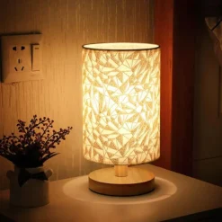 Table Lamp Bedside Nightstand Lamp Simple Desk Lamp Fabric Wooden Table Lamp for Bedroom Living Room Office Study