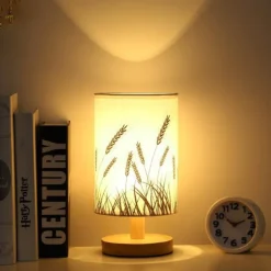 Table Lamp Bedside Nightstand Lamp Simple Desk Lamp Fabric Wooden Table Lamp for Bedroom Living Room Office Study