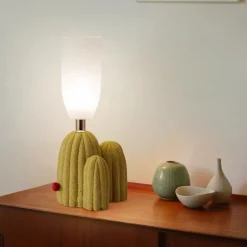 Table Lamp Cactus Green White Resin Clear Glass Desk Light Bedroom Bedside lamp Home Decor Lighting Fixtures