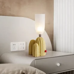 Table Lamp Cactus Green White Resin Clear Glass Desk Light Bedroom Bedside lamp Home Decor Lighting Fixtures