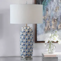 Table Lamp Ceramic Bedside Table Lamps with Fabric Lampshade and Glass Base Retro Simplicity Bedside Lamps for Home Office Cafe Restaurant Nightlight Bedside Lamp Table Lamp 110-240V