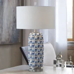 Table Lamp Ceramic Bedside Table Lamps with Fabric Lampshade and Glass Base Retro Simplicity Bedside Lamps for Home Office Cafe Restaurant Nightlight Bedside Lamp Table Lamp 110-240V