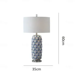 Table Lamp Ceramic Bedside Table Lamps with Fabric Lampshade and Glass Base Retro Simplicity Bedside Lamps for Home Office Cafe Restaurant Nightlight Bedside Lamp Table Lamp 110-240V