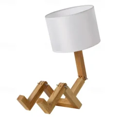 Table Lamp Creative Wooden, Bedroom Study Table Lamp, American Small Table Lamp, Night Light with Lighting