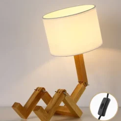 Table Lamp Creative Wooden, Bedroom Study Table Lamp, American Small Table Lamp, Night Light with Lighting