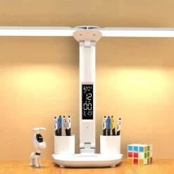Table Lamp LED Double-headed Multifunction Foldable Touch With Calendar Clock USB Desk Lamp For Bedroom Bedside Reading Light