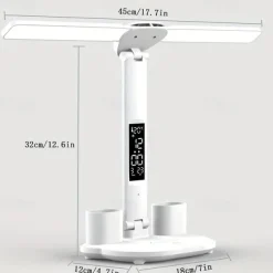 Table Lamp LED Double-headed Multifunction Foldable Touch With Calendar Clock USB Desk Lamp For Bedroom Bedside Reading Light