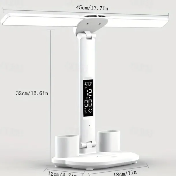 Table Lamp LED Double-headed Multifunction Foldable Touch With Calendar Clock USB Desk Lamp For Bedroom Bedside Reading Light