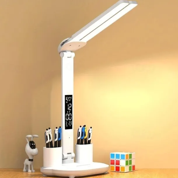 Table Lamp LED Double-headed Multifunction Foldable Touch With Calendar Clock USB Desk Lamp For Bedroom Bedside Reading Light