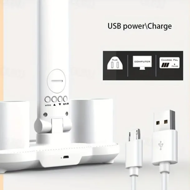 Table Lamp LED Double-headed Multifunction Foldable Touch With Calendar Clock USB Desk Lamp For Bedroom Bedside Reading Light