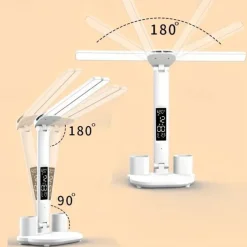 Table Lamp LED Double-headed Multifunction Foldable Touch With Calendar Clock USB Desk Lamp For Bedroom Bedside Reading Light