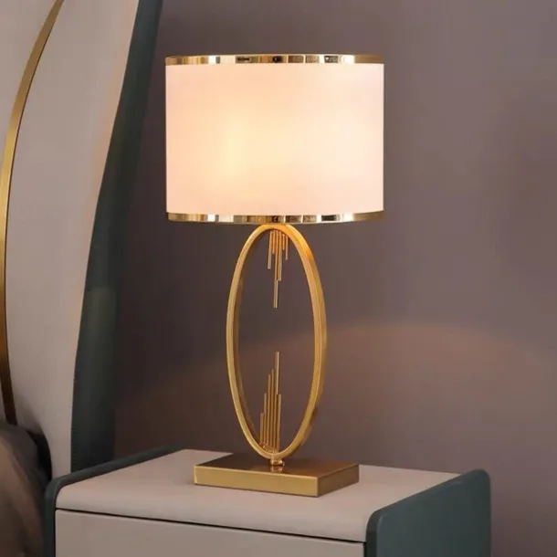 Table Lamp Light Luxury Bedroom Bedside Lamp Large Table Lamps with Drum-Shaped Fabric Lampshades Study Room Office Night Light