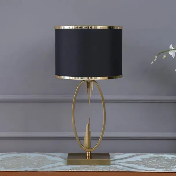 Table Lamp Light Luxury Bedroom Bedside Lamp Large Table Lamps with Drum-Shaped Fabric Lampshades Study Room Office Night Light