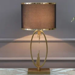 Table Lamp Light Luxury Bedroom Bedside Lamp Large Table Lamps with Drum-Shaped Fabric Lampshades Study Room Office Night Light