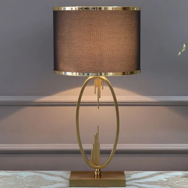 Table Lamp Light Luxury Bedroom Bedside Lamp Large Table Lamps with Drum-Shaped Fabric Lampshades Study Room Office Night Light