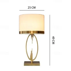 Table Lamp Light Luxury Bedroom Bedside Lamp Large Table Lamps with Drum-Shaped Fabric Lampshades Study Room Office Night Light