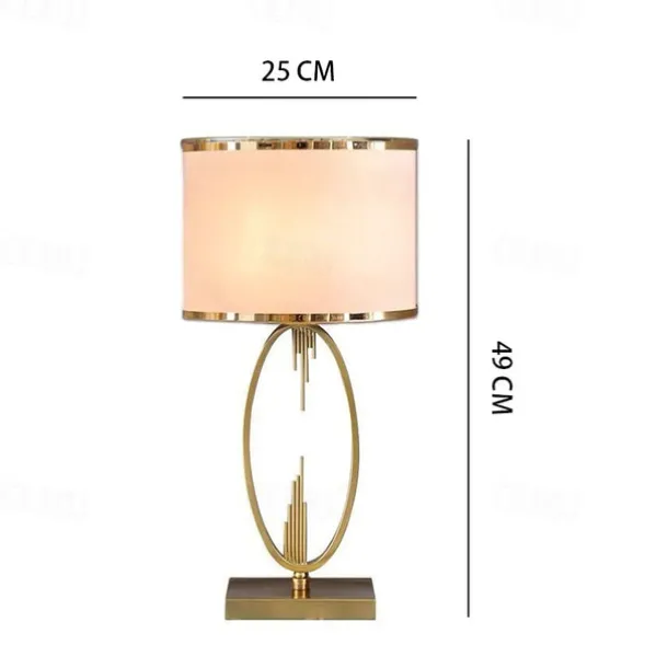Table Lamp Light Luxury Bedroom Bedside Lamp Large Table Lamps with Drum-Shaped Fabric Lampshades Study Room Office Night Light