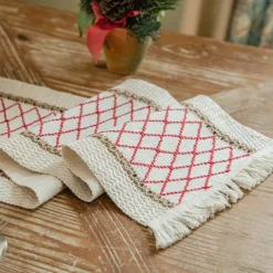 Table Runner Cotton Line Farmhouse Style Table Decor Cover for Wedding Party Tea Party Festival Khaki