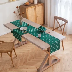 Table Runner with Tassels Spring Star Applique Vintage French Country Farmhouse Double-layer Polyester