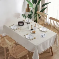 Tablecloth Art Nordic Bamboo Knotted Linen with Tassel Tablecloth Tea Coffee Table for Dining Table Home Room Decoration