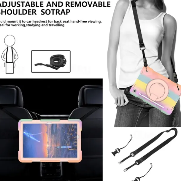 Tablet Case Cover For Samsung Galaxy Tab A9 8.7" A8 10.5'' A9 Plus 11" Pencil Holder 360° Rotation Shoulder Strap PC Silicone