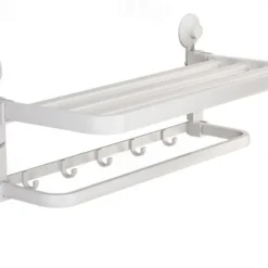 TAILI Aluminum Alloy Suction Cup Towel Rack with Towel Bar Holder, No Drill Foldable Towel Shelf with Hooks,Towel Storage Organizer for Bathroom Bath Shower