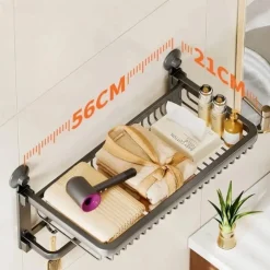 TAILI Aluminum Alloy Towel Shelf Towel Rack, Suction Cup Bathroom Storage Rack, Space Aluminum Towel Organizer Bathroom Shelf Tower Holder