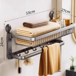 TAILI Aluminum Alloy Towel Shelf Towel Rack, Suction Cup Bathroom Storage Rack, Space Aluminum Towel Organizer Bathroom Shelf Tower Holder
