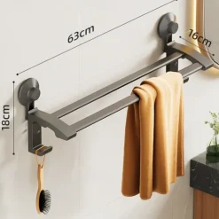 TAILI Aluminum Alloy Towel Shelf Towel Rack, Suction Cup Bathroom Storage Rack, Space Aluminum Towel Organizer Bathroom Shelf Tower Holder