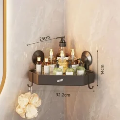 TAILI Corner Shower Caddy with Suction Cup Hooks, Aluminum Corner Shelf Basket, Wall Mounted Organizer Rack for Shampoo, No-Drilling Rustproof for Kitchen and Bathroom