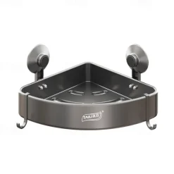 TAILI Corner Shower Caddy with Suction Cup Hooks, Aluminum Corner Shelf Basket, Wall Mounted Organizer Rack for Shampoo, No-Drilling Rustproof for Kitchen and Bathroom