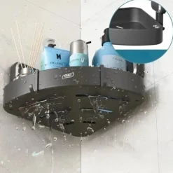 TAILI Corner Shower Caddy with Suction Cup Hooks, Aluminum Corner Shelf Basket, Wall Mounted Organizer Rack for Shampoo, No-Drilling Rustproof for Kitchen and Bathroom