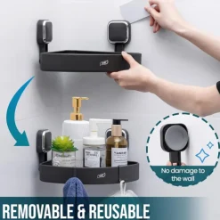 TAILI Corner Shower Caddy with Suction Cup Hooks, Aluminum Corner Shelf Basket, Wall Mounted Organizer Rack for Shampoo, No-Drilling Rustproof for Kitchen and Bathroom