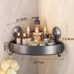 TAILI Corner Shower Caddy with Suction Cup Hooks, Aluminum Corner Shelf Basket, Wall Mounted Organizer Rack for Shampoo, No-Drilling Rustproof for Kitchen and Bathroom