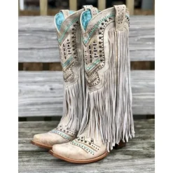 Tassel 1970s Shoes Western Boot Square Toe Hippie Cowboy Fancy Dress Women's Masquerade Party / Evening Pride Parade Pride Month Adults' Shoes