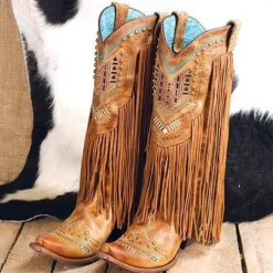 Tassel 1970s Shoes Western Boot Square Toe Hippie Cowboy Fancy Dress Women's Masquerade Party / Evening Pride Parade Pride Month Adults' Shoes