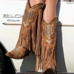 Tassel 1970s Shoes Western Boot Square Toe Hippie Cowboy Fancy Dress Women's Masquerade Party / Evening Pride Parade Pride Month Adults' Shoes