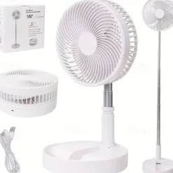 Telescopic Folding USB Fan – Portable Electric Fan for Dormitory, Office, Desktop, Rechargeable and Quiet