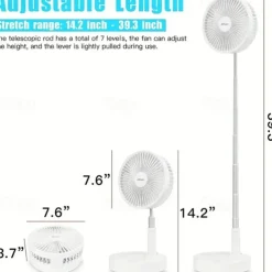Telescopic Folding USB Fan – Portable Electric Fan for Dormitory, Office, Desktop, Rechargeable and Quiet